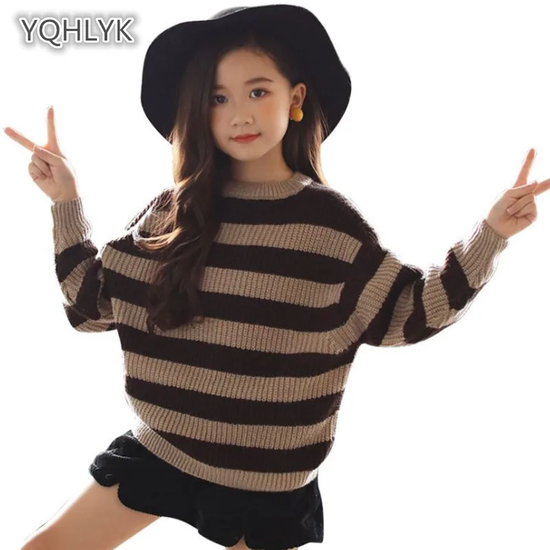 

Children's Autumn Winter Girls Knit Sweater Korean Fashion Bat Sleeve Stripe tops Casual Loose Girls Sweater LK150