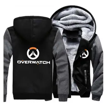 

2017 New Warm coat Men Women Thicken Hoodie the Game OW Logo Zipper Jacket Cosplay Sweatshirts Casual Coat Clothing