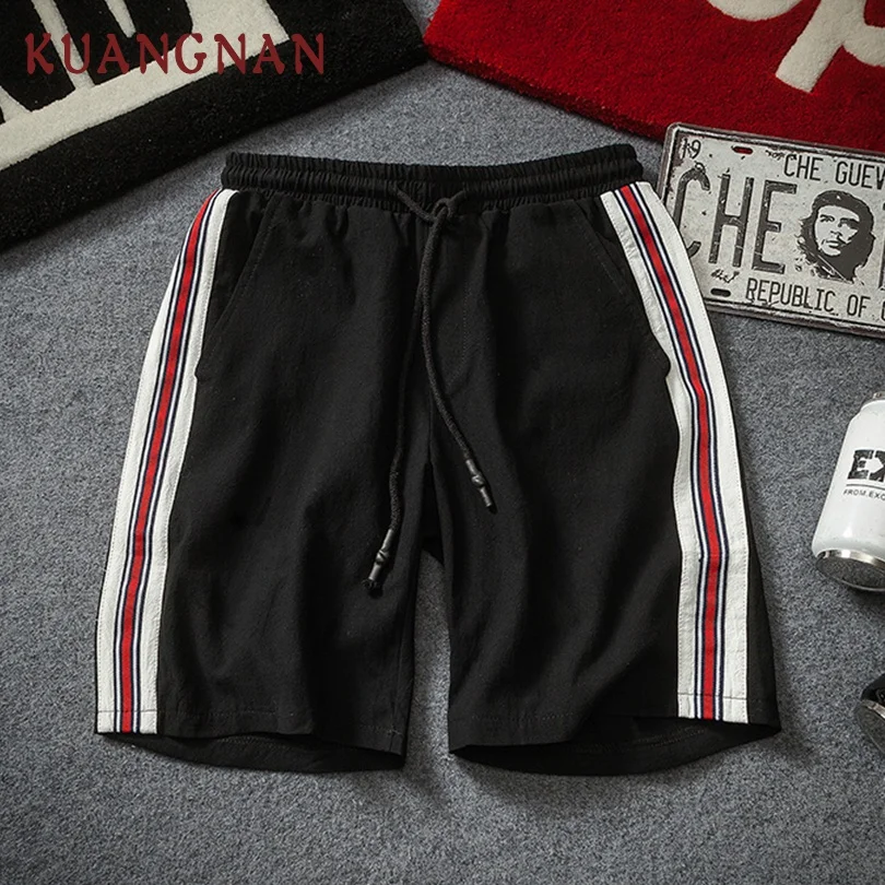 KUANGNAN, Красные Полосатые повседневные летние хлопковые шорты, мужские уличные шорты, летние мужские шорты, хлопковые мужские шорты, 5XL, новинка