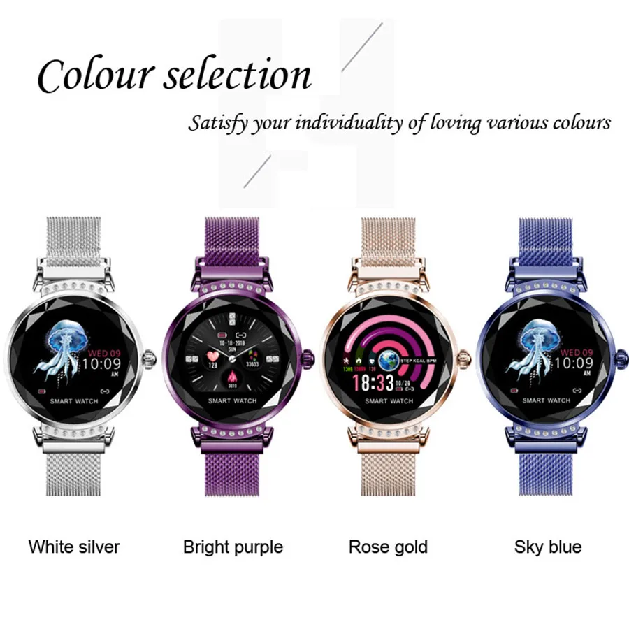 H2 Smart Bracelet Fashion Women 3D Diamond Glass Heart Rate Blood Pressure Sleep Monitor Smartband Best Gift