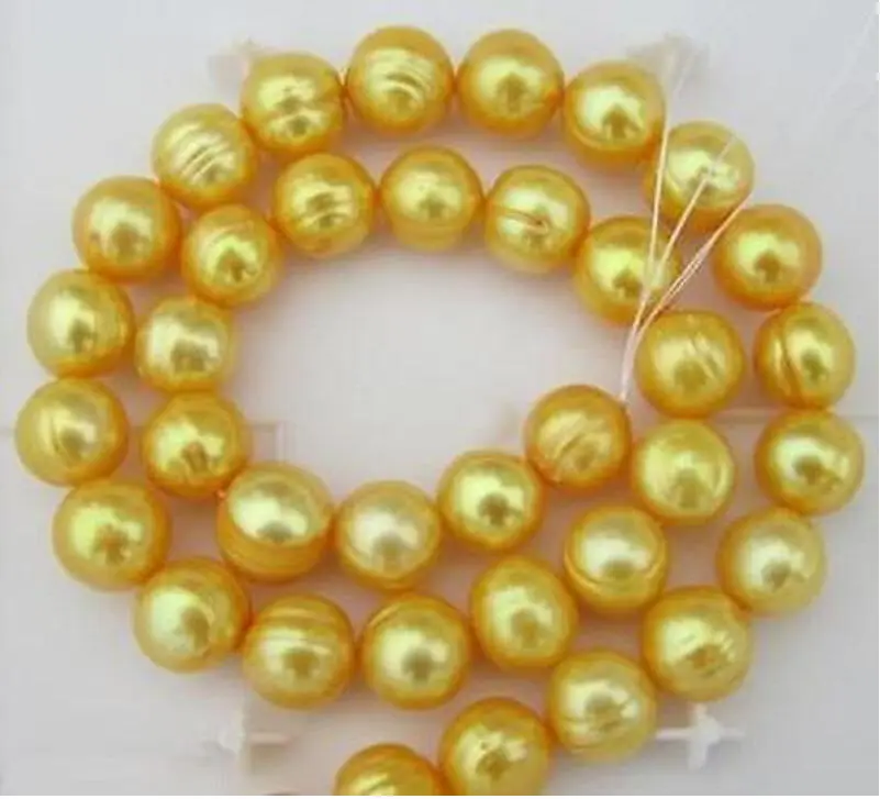 

HUGE AAA 11-12MM NATURAL SOUTH SEA GOLDEN PEARL NECKLACE 18INCH 14K GOLD CLASP t (9.13)