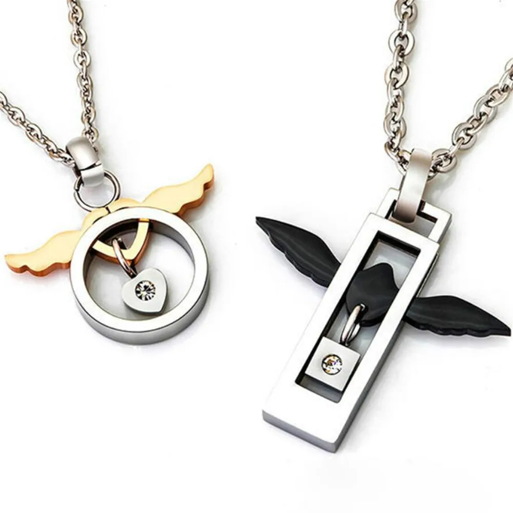 (12 Pcs/lot) Titanium Jewelry Titanium Couple Necklaces Angel Wings