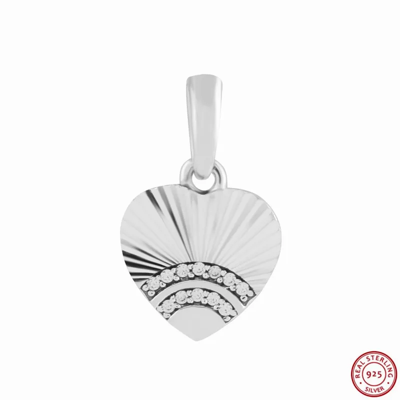 Новинка! Двойной ряд Ясно CZ вентилятор любви Подвеска Шарм бусины для женщин Jewelry DIY Fit PANDORA талисманы Серебро 925 FL772