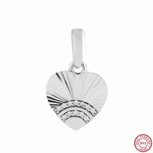 Новинка! Двойной ряд Ясно CZ вентилятор любви Подвеска Шарм бусины для женщин Jewelry DIY Fit PANDORA талисманы Серебро 925 FL772