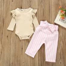Одежда для новорожденных девочек, одежда, комбинезон, боди+ длинные штаны в полоску roupa infantil, комплект MuqGew