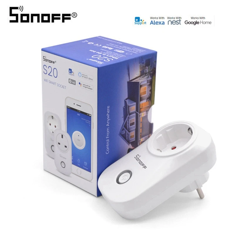 

Sonoff S20 EU/US/UK Wireless WiFi Timer Socket 10A 2200w Remote Power Supply Plug Remote Control Smart Home Support IOS Android