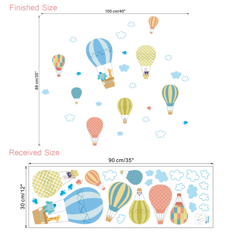 Забавные наклейки на стену для детских комнат с воздушным шаром, домашний декор, Мультяшные наклейки на стену в виде животных, diy плакаты, ПВХ Фреска, искусство