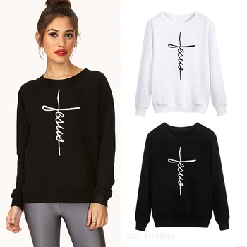 

WS0179 Women Long Sleeve Pullovers Round Neck Unisex Cross Sweatshirt