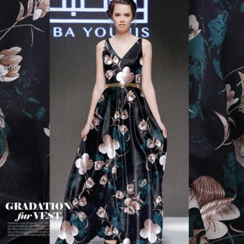 

Digital Printing Orchid Design Elastic Silk Satin Fabric 19m/m 108cm