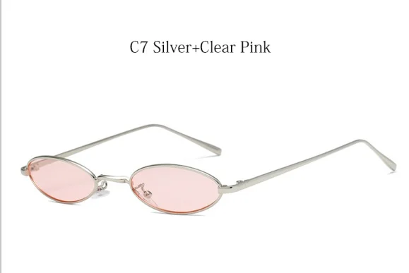 Маленькие овальные солнцезащитные очки для женщин, Ретро стиль, металлическая оправа, очки, модные, маленький размер, красные, желтые, прозрачные линзы, солнцезащитные очки,, новинка, UV400 - Цвет линз: C7 Silver Pink