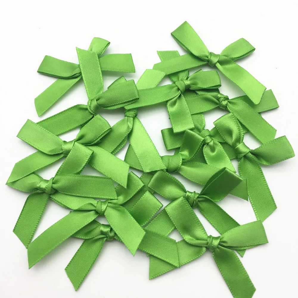 100pcs Green Satin Ribbon Bows For Doll Hair Accessories Tail Bow Ties