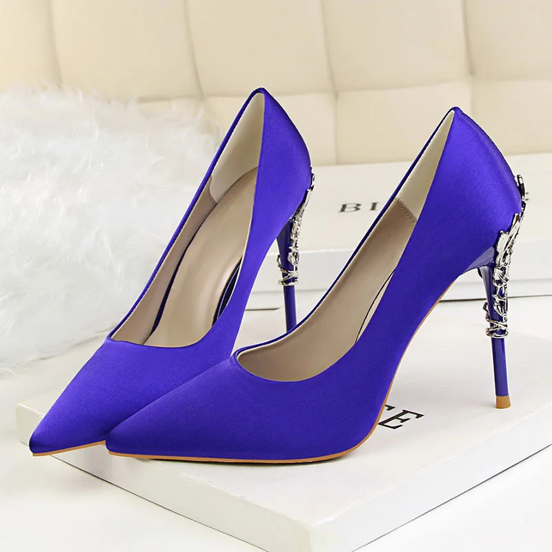 bridal shoes wedding shoes woman gold high heels pointed toe pumps women shoes high heel ladies shoes zapatos de novia - Цвет: Blue