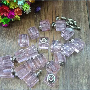 

20pcs square pink small Cremation urn locket pendant for necklace jewelry essential oil pendant name on rice art SCREW CAP