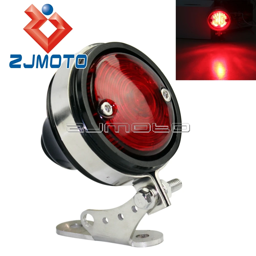 ZJMOTO CNC Aluminium Vintage Black Retro Drilled LED Tail Light For