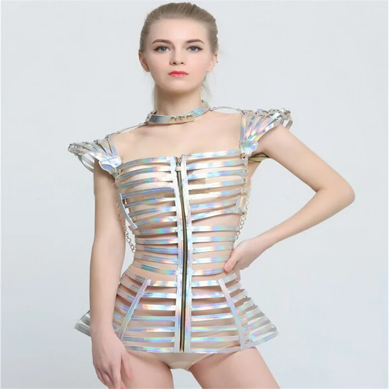 

S07 Ballroom dance silver mirror costumes Slim Clothes stage show wears women sexy dresses dj disco outfit performance bar bra