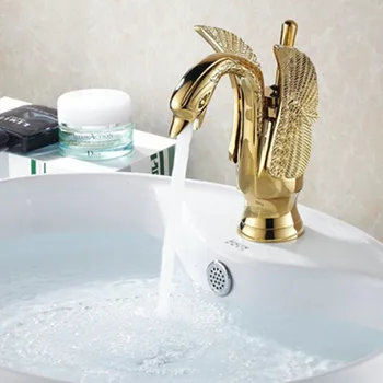 

luxury Titanium Copper Gold Plated Basin Faucet Single Handle Centerset Bathroom Sink Swan Faucet