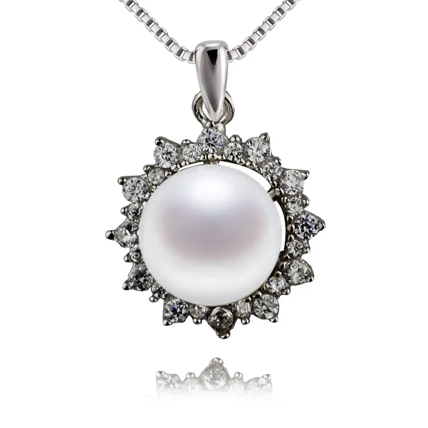 

SNH 100% 925 sterling silver genuine freshwater pearl pendant necklace 9mm AAA natural button pearl pendant jewelry designs