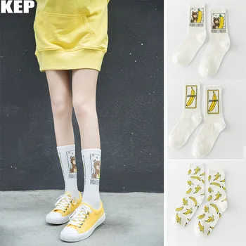 

Women Socks New Korean Banana Fruit Socks Cartoon Comfortable Couple Hip-Hop Popular Harajuku Street Crew Men Socks Fashion Pop