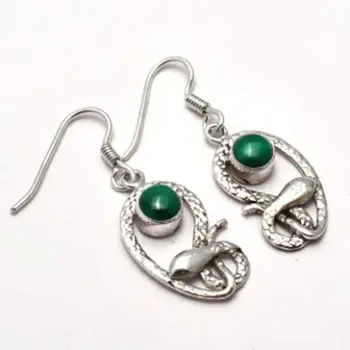

Genuine Snake-Malachite 925 Sterling Silver Earrings, 39 mm, 2SE0231