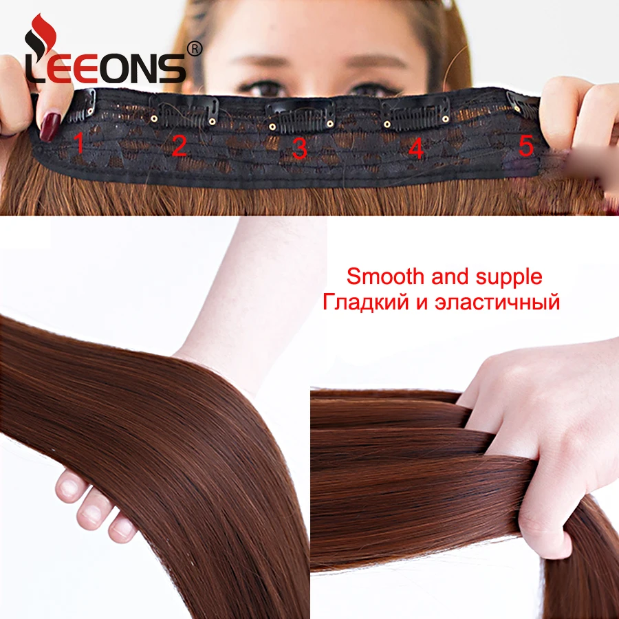 Женские прямые синтетические заколки Leeons 22 дюйма 55 см 5 зажимов серого синего