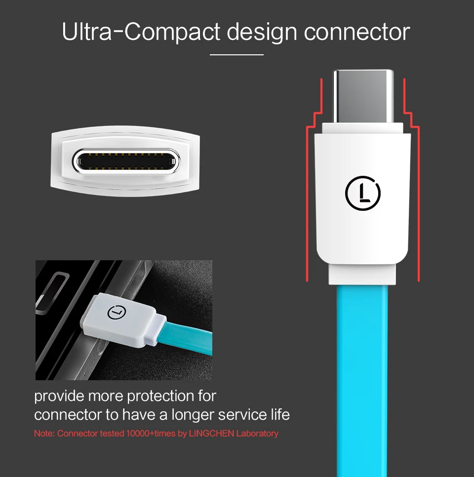 Кабель USB C type-C для samsung S8 S8 для Xiaomi Mi6 Mi5 LINGCHEN, зарядное устройство для мобильного телефона, шнур для быстрой зарядки, портативный кабель type-C