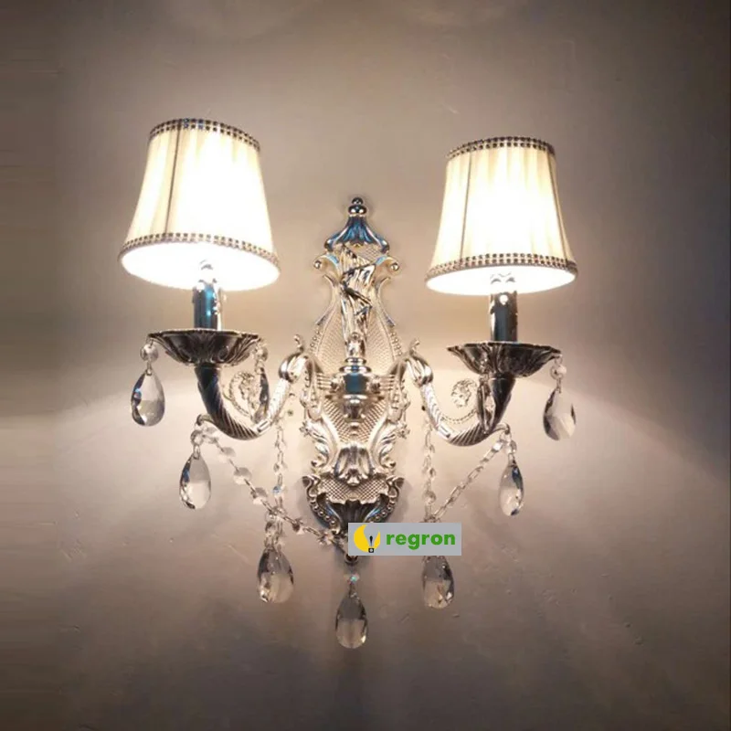 European Candle Crystal Wall Lamp Living Room Dining Room Silver Double Head Sconce Wall Lights Warm antique Led Wall Light European Candle Crystal Wall Lamp Living Room Dining Room Silver Double Head Sconce Wall Lights Warm antique Led Wall Light