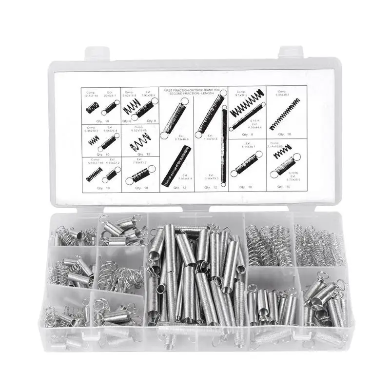 

200pcs/box Steel Spring Electrical Hardware Drum Extension Tension Springs Pressure Suit Metal Assortment Hardware Kit Dropship