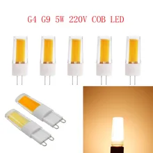 Светодиодный G4 G9 лампа переменного тока 220 В 5 Вт COB SMD светодиодные осветительные приборы Замена галогенного прожектора люстра