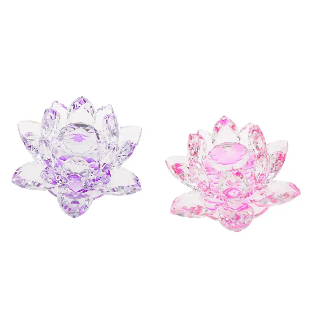 2pcs Crystal Figurine Lotus Flower Models Wedding Centerpieces Purple & Pink