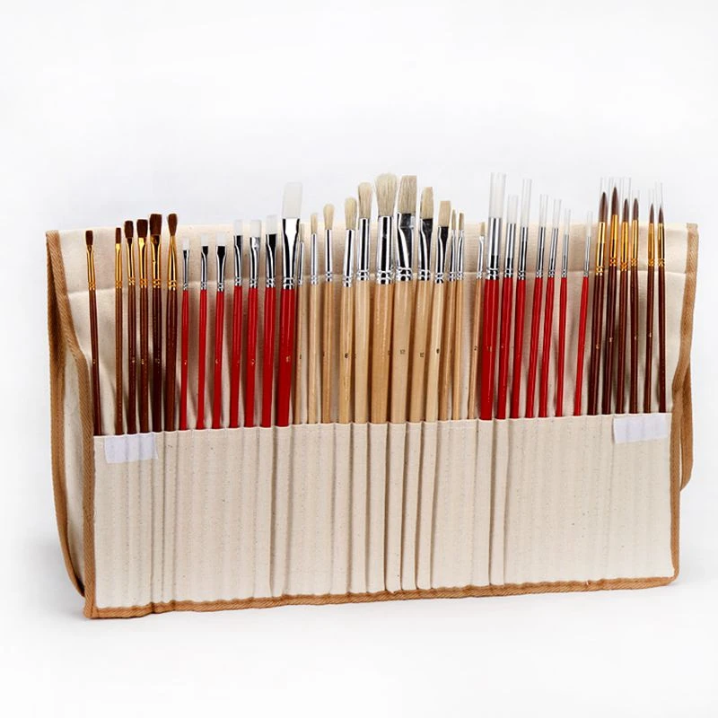 38 шт. набор кистей для рисования с холщовой сумкой, длинная деревянная ручка синтетических волос, художественные принадлежности для