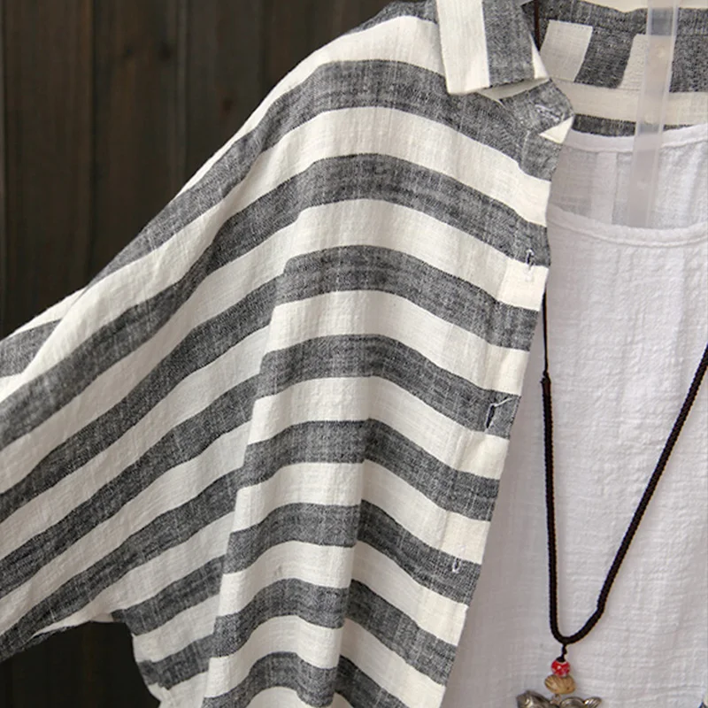 2019 Summer ZANZEA Women Striped Long Blouse Lapel Batwing Sleeve Buttons Cardigan Shirt Loose Kimono Cotton Linen Top Plus Size