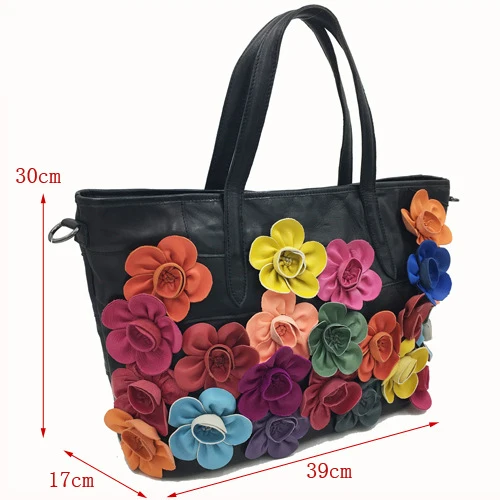 Женская сумка-тоут из овечьей кожи, модная повседневная сумка через плечо с объемным цветочным рисунком, Повседневная дизайнерская сумка в богемном стиле, цветная сумка с верхней ручкой