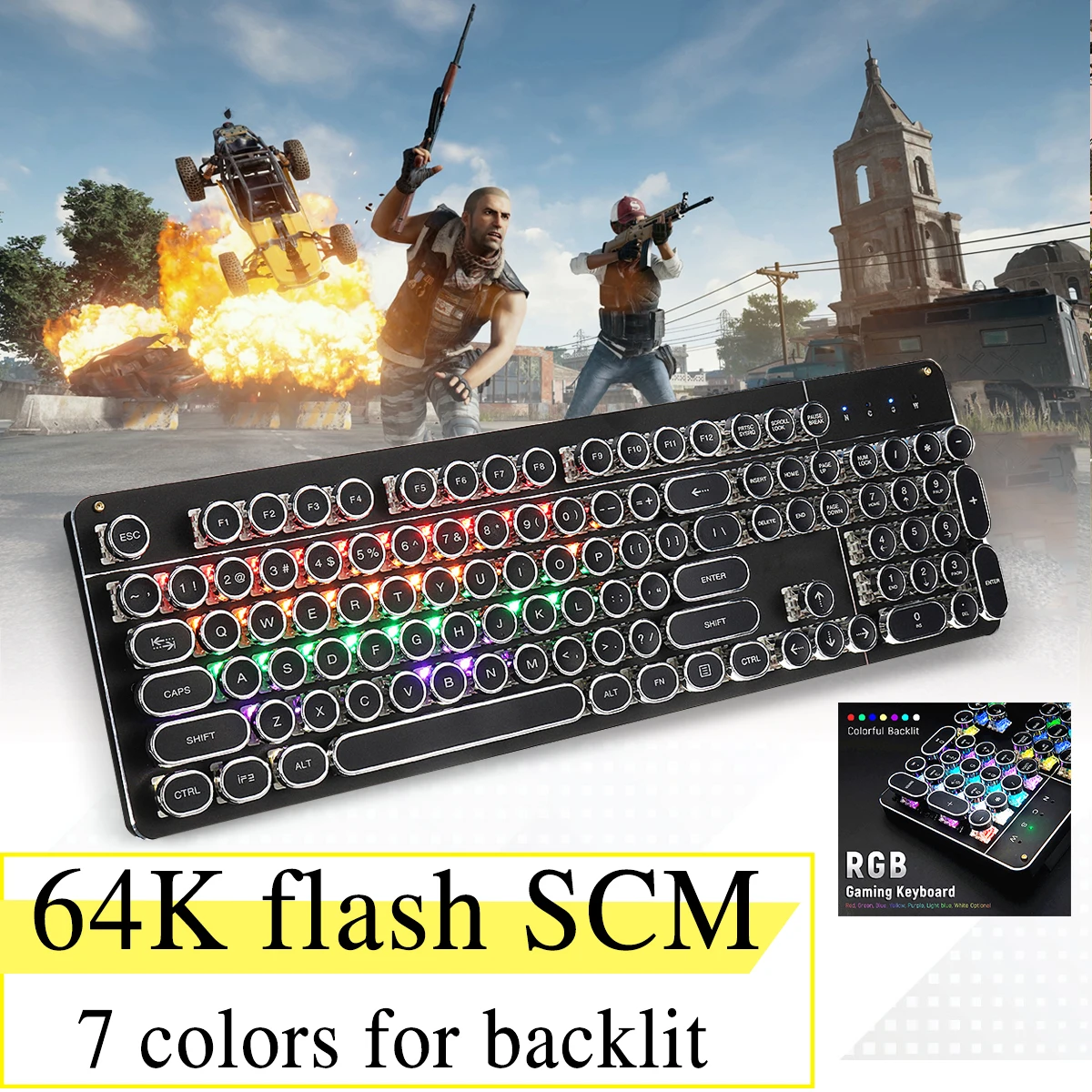

RGB LED Backlit Mechanical Gaming Keyboard Gaming Wired Mechanical Keyboard Black Shaft 104 Keys 64K Flash SCM for Game