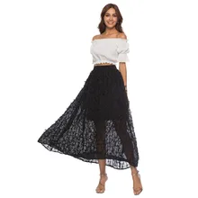 Элегантная женская черная Тюлевая плиссированная юбка, S-5XL юбка с высокой талией, Юбки миди, тонкие шифоновые сетчатые юбки, свободные длинные юбки размера плюс