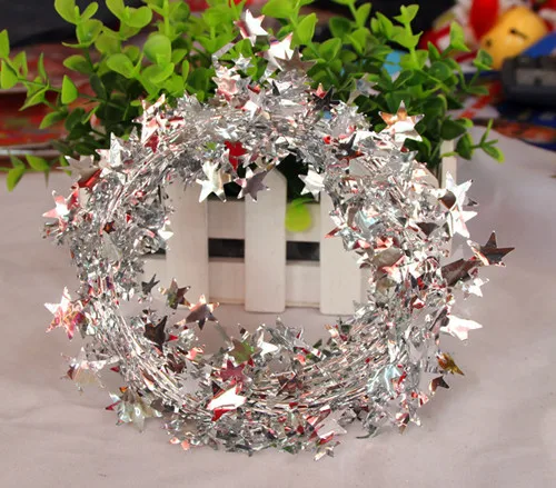 1 шт. 7 м Рождественская елка висячая звезда сосновая гирлянда Рождественское украшение орнамент 6 цветов - Цвет: Серебристый
