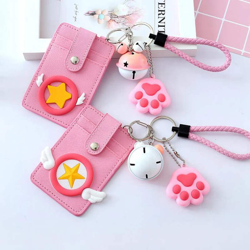 

Cartoon Card ID Holders Bag Sailor Moon Travel Small Bank Bus Credit Card Holder Keyring Key Wallet Women Chain Case