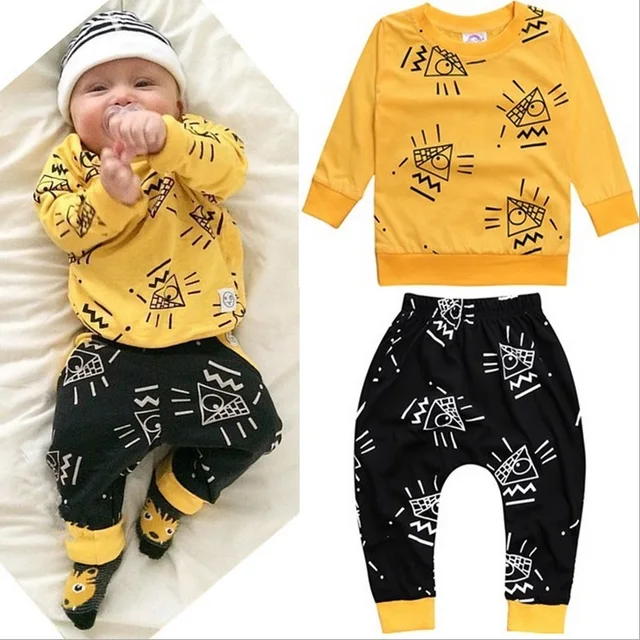 2017 New Infant Baby boy Clothing Set Newborn Toddler Yellow Color Long