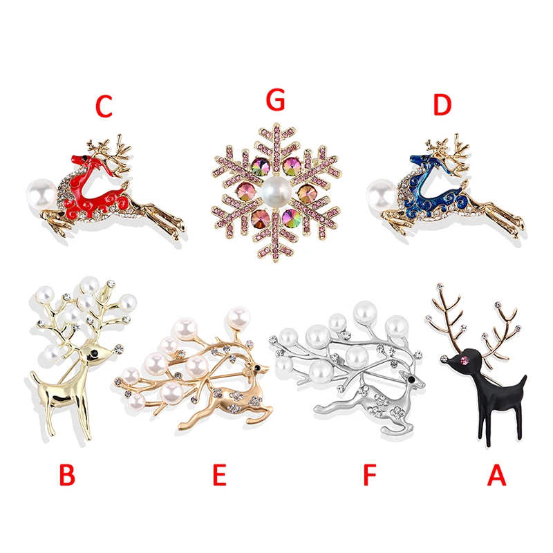 

Multi Style Crystal Christmas Brooch Rhinestone Reindeer Snowflake Plum Deer Brooch Pin Xmas Party Jewelry Gift