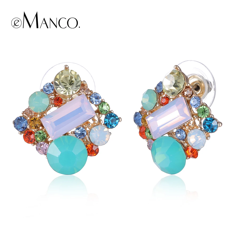 

Spring earrings for women 2016 eManco square multicolor zinc alloy crystal stud earrings new fashion jewelry accessories ER50344