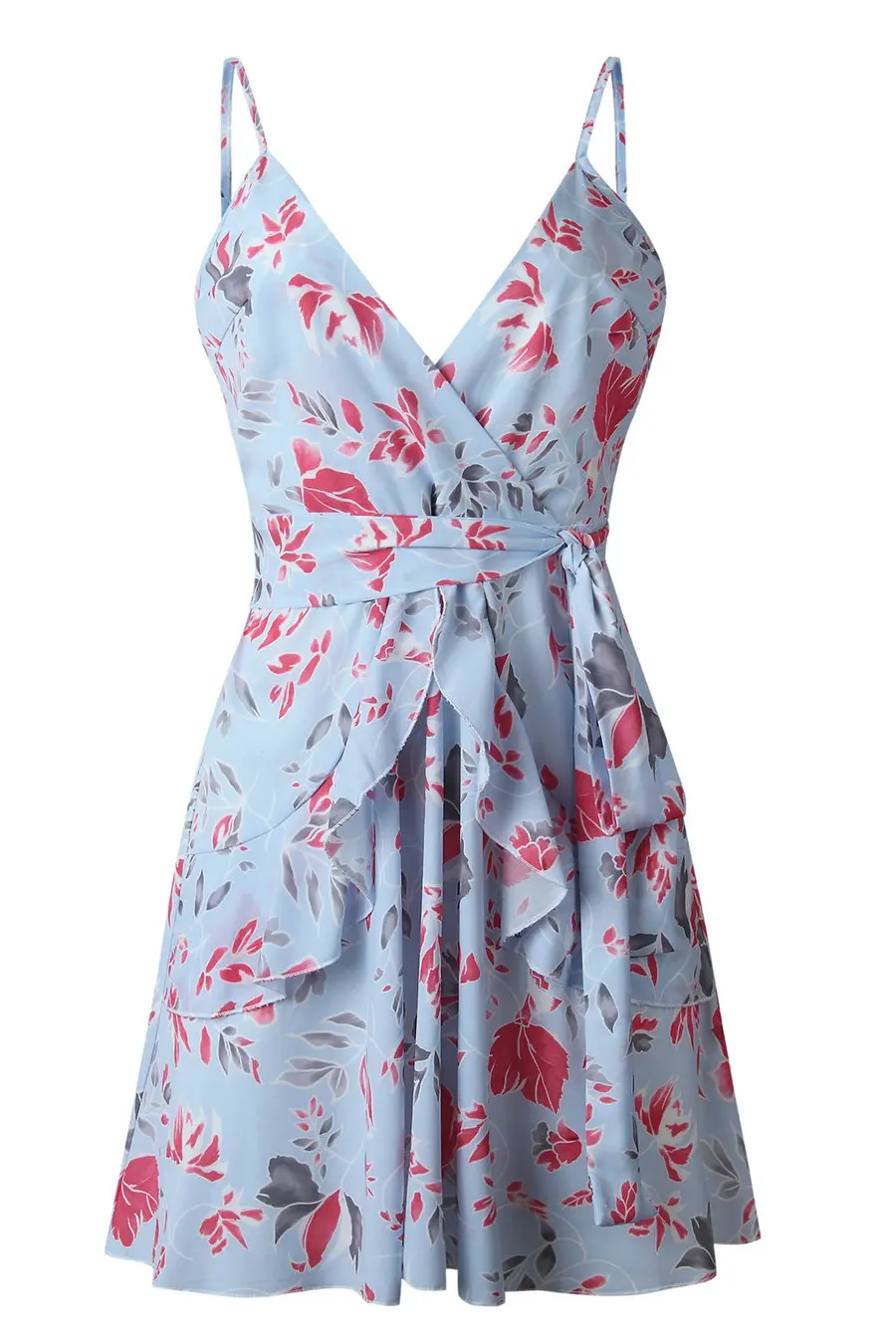 Gladiolus 2019 Women Summer Dress Sleeveless V Neck Floral Print Belt Tunic Mini Sexy Bohemian Dress Women Ruffle Beach Dresses  (21)
