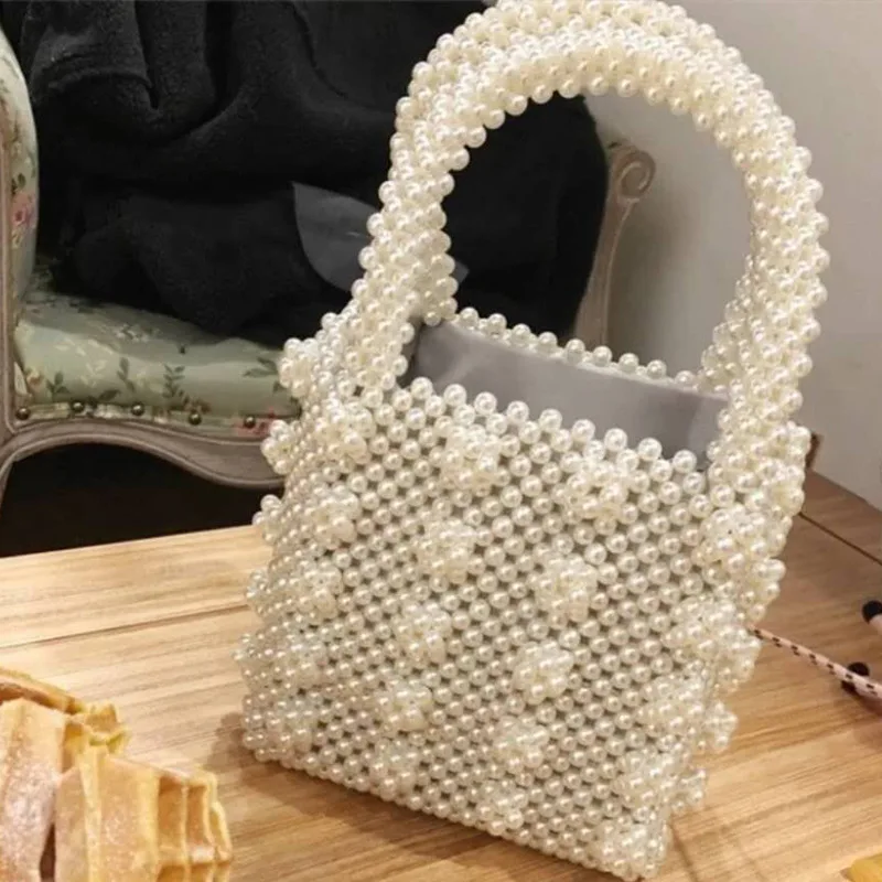 

Womens Beaded Handbags Handmade Weave Crystal Pearl Tote Bags