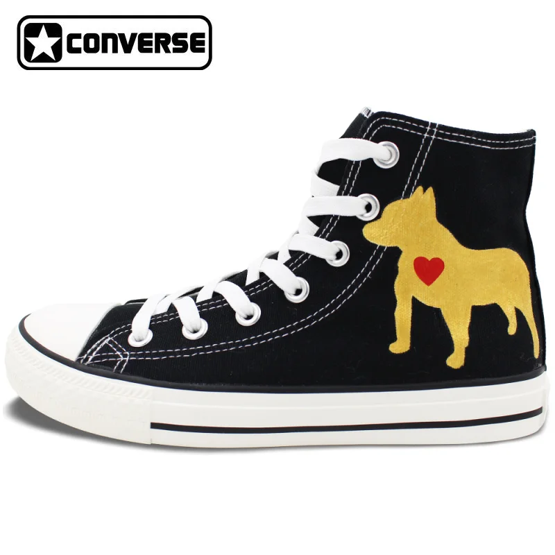  Custom Black Converse Chuck Taylor Hand Painted Shoes Pet Dog Pitbull High Top Canvas Sneakers for Gifts Presents 