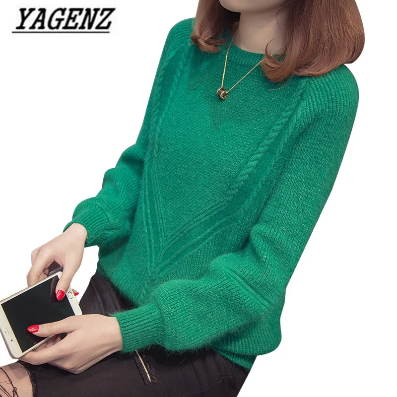 

2019 New Autumn Winter Women's O neck Pullover Short Sweater Korean Loose Long Sleeve Warm Wool Sweater Female Solid Casual Top