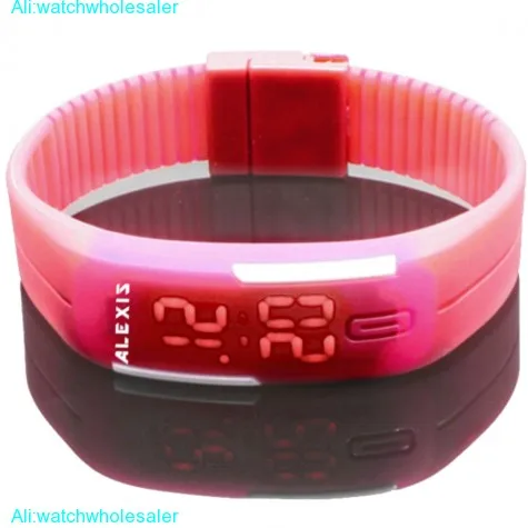 DW447E New Rectangular Red Watchcase LED Silicone Red Band Ladies Digital Watch