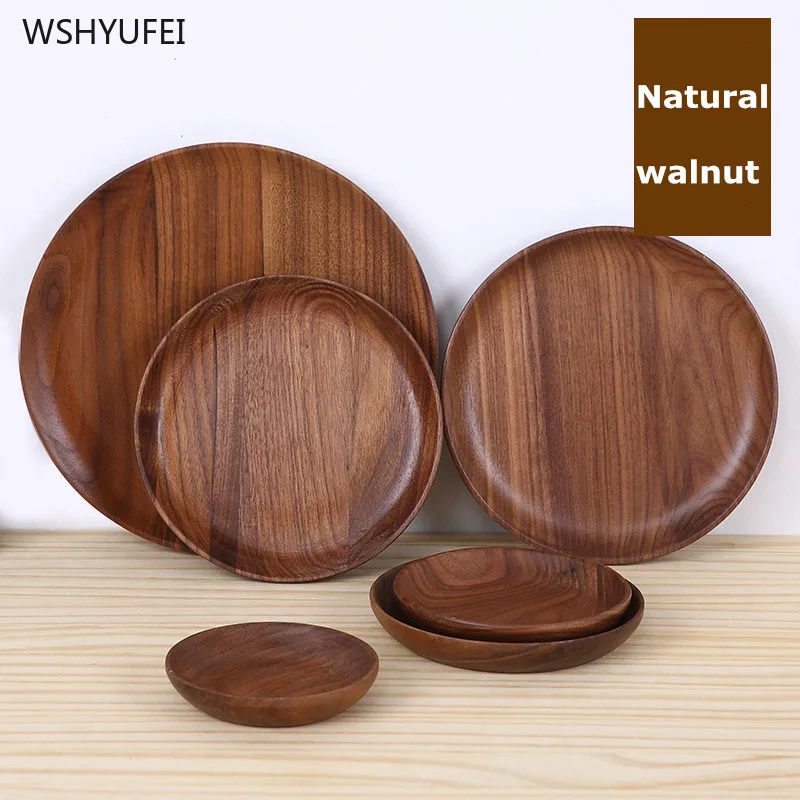

Direct Japanese-style wooden dish snack snack tray natural black walnut round dish eucalyptus disc home decoration tray