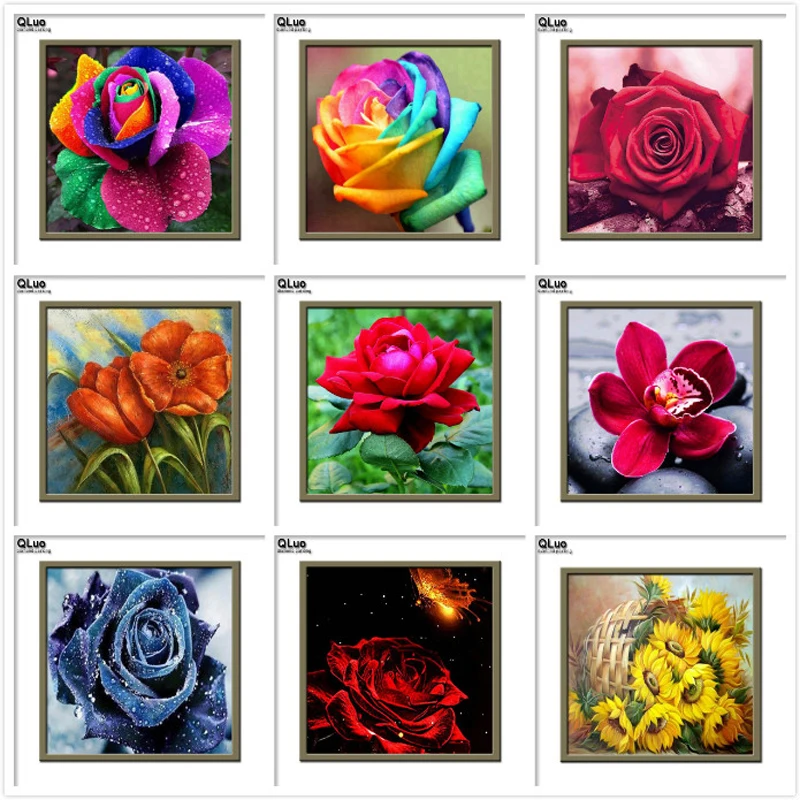

Qluo Diamond Painting Full round Drill Flowers Diamond Embroidery Rose, Peony Cross Stitch Mosaic Rhinestones Home Decorative