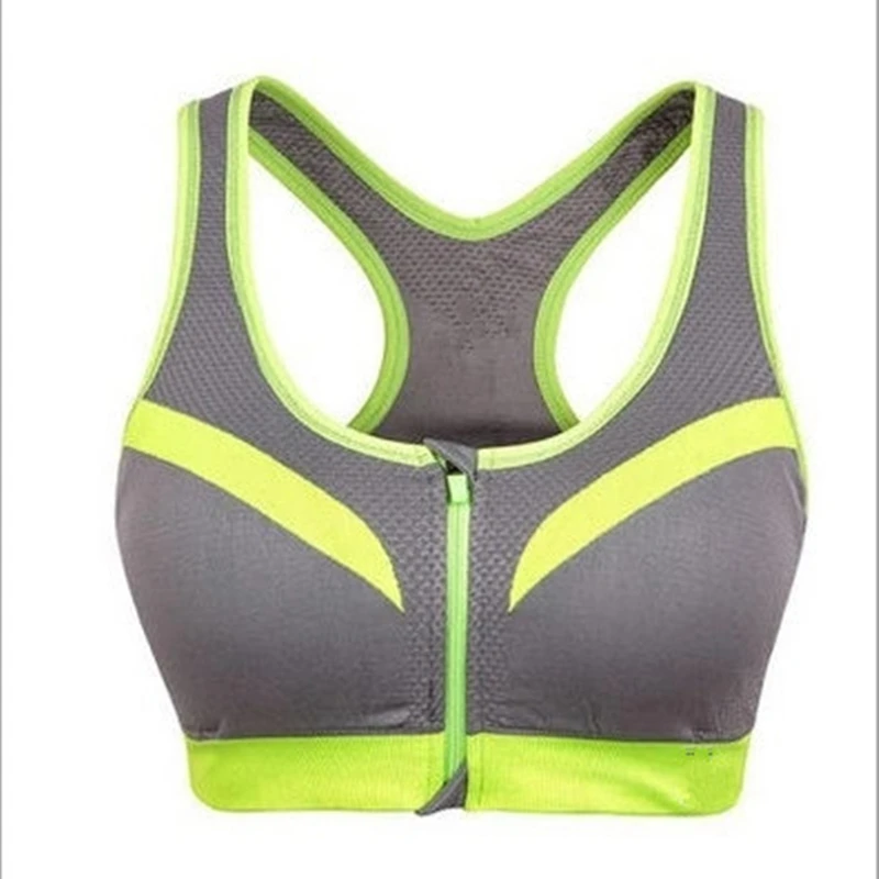 HOT Women Zipper Push Up Sports Bras,Padded Wirefree Shockproof Gym