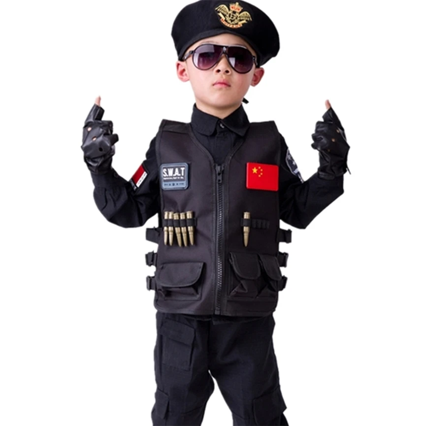 

Boys Cosplay Policemen Uniform Police Kids Army Costumes Special Police Soldier Military Uniforms Children Police Clothing Set