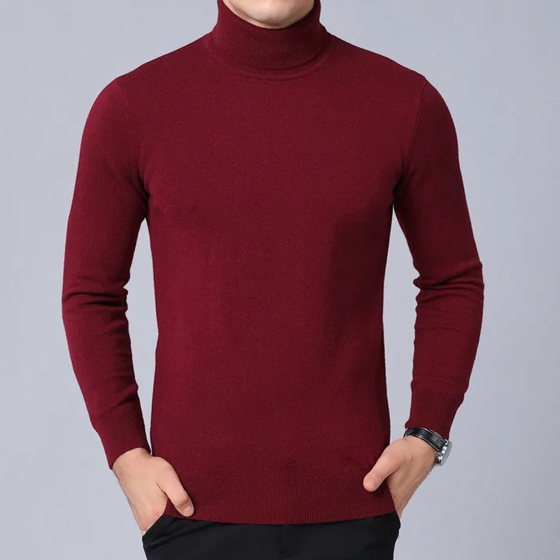 Для мужчин водолазка Роскошные 100% шерсть свитер 2019 трикотажные Повседневное теплый пуловер с длинными рукавами осень-зима Твердые Тонкий