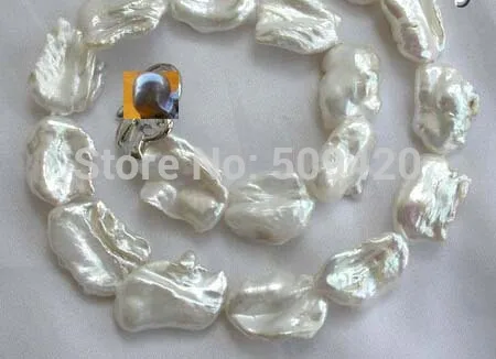 

Free Shipping >>stunning big 23mm baroque white keshi reborn freshwater pearl necklace
